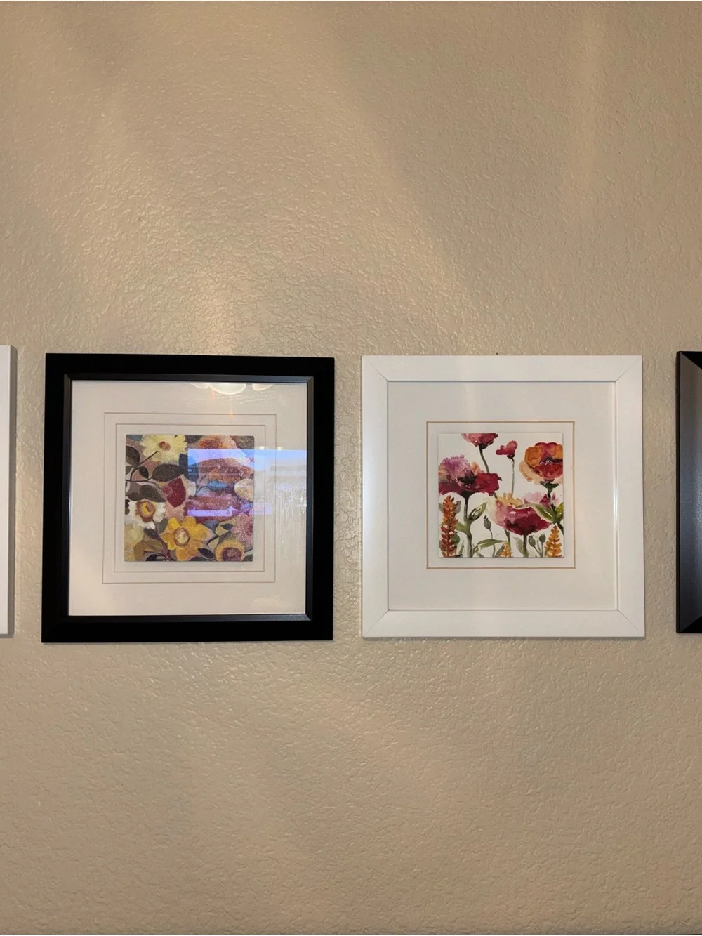 Set of 4 Floral Square Wall Art Prints in Black & White Frames - Ready to Hang